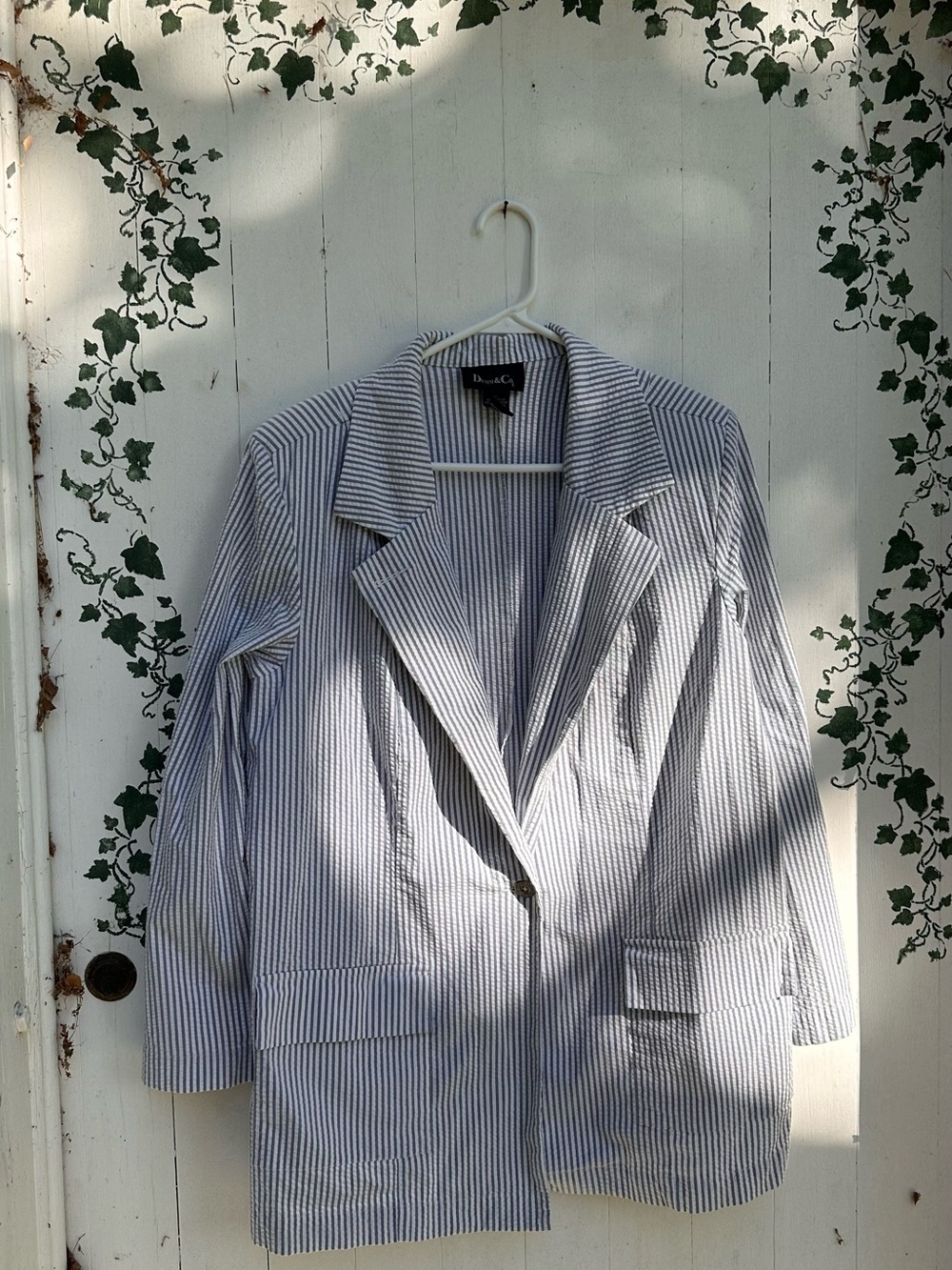90s-Y2K Blue Pinstripe Women's Blazer Jacket with Shoulder Pads Cotton Blend